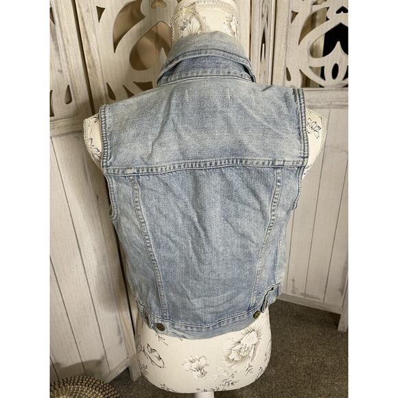Madewell Blue Denim Oversized Trucker Distressed Light Wash Jean Vest Small S - Picture 2 of 4